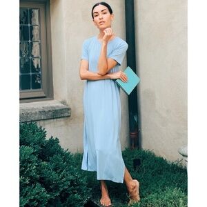 LAKE Pajama Bamboo‎ Short Sleeve Lounge Dress in Tide Blue